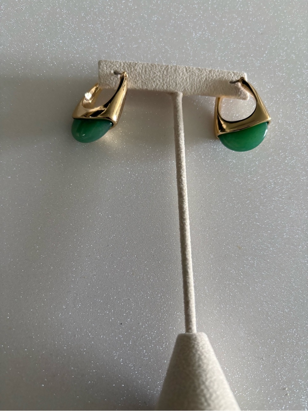 Gold-Tone Earrings with Green Stone Accent